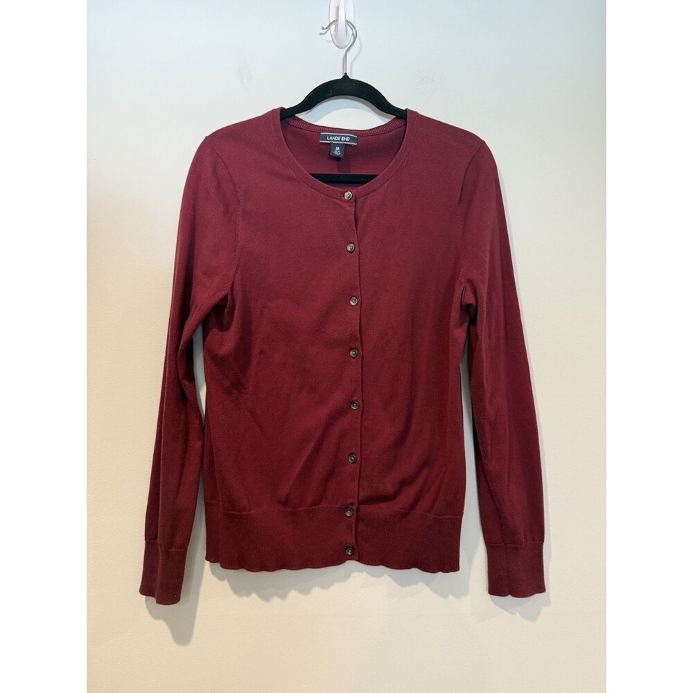 Lands End Cardigan Women Med. Cotton Preppy Minimal Stretch Travel Quiet Luxury